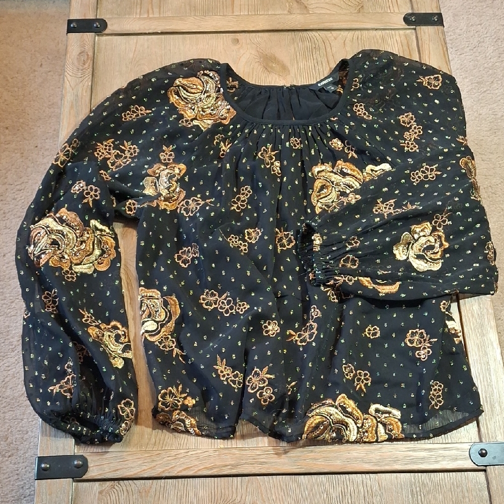 Express Black and Gold Floral Blouse